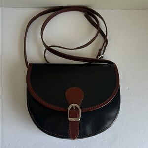 Leather Crossbody Bag in Two-tone Black & Brown